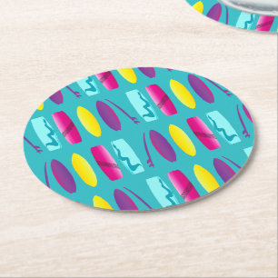 Dessous-de-verre Rond En Papier Planche de Surf multicolore Motif Cool Plage Sport