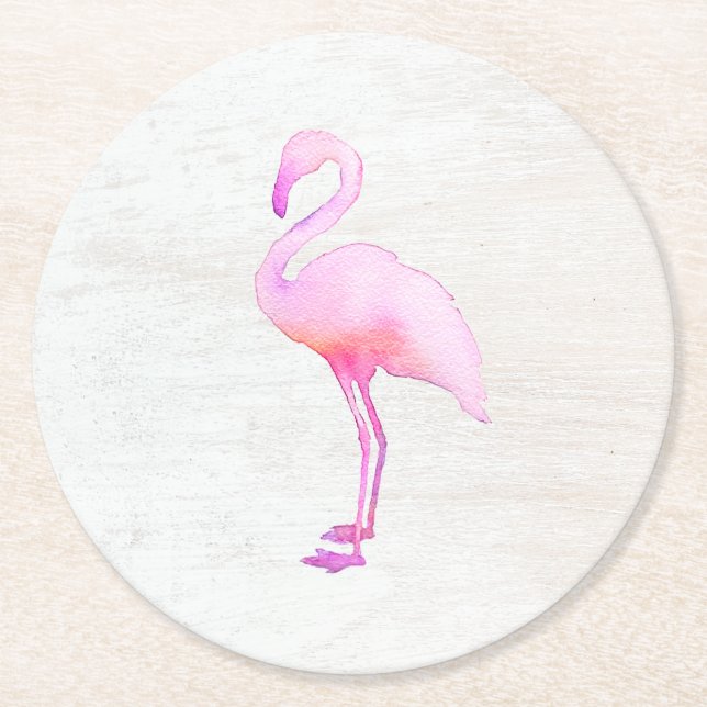 Dessous-de-verre Rond En Papier Plaque de papier pour Flamant rose d'aquarelle ros (Devant)