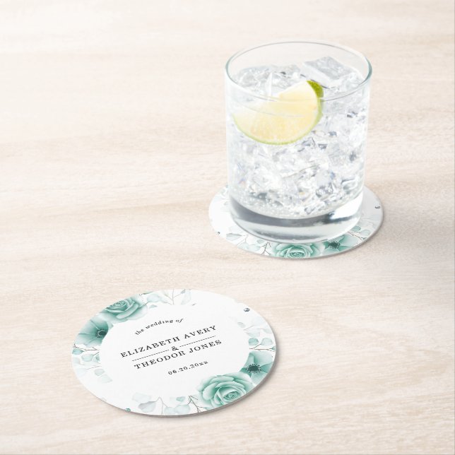 Dessous-de-verre Rond En Papier Plaque en papier Mariage Floral personnalisé (En situation)