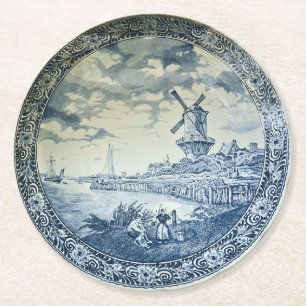 Dessous-de-verre Rond En Papier Plaque hollandaise Blue Delft
