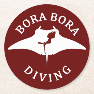 Dessous-de-verre Rond En Papier Plongée Sous-Marine Avec Raies Manta À Bora Bora