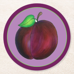 Dessous-de-verre Rond En Papier Plums Ripe Été Plum pourpre Décor Fruit
