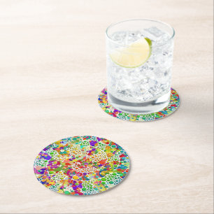 Dessous-de-verre Rond En Papier Points colorés Spirales Peinture à la main 2