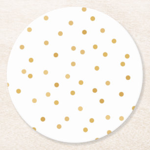 Dessous-de-verre Rond En Papier Points modernes élégants de confettis d'or blanc