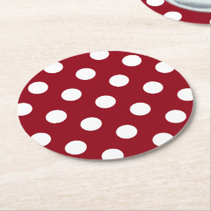 Dessous-de-verre Rond En Papier Pois blancs sur le rouge Crimson