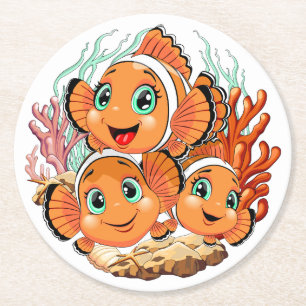 Dessous-de-verre Rond En Papier Poisson clown Dessin animé mignon Famille Sous l'e