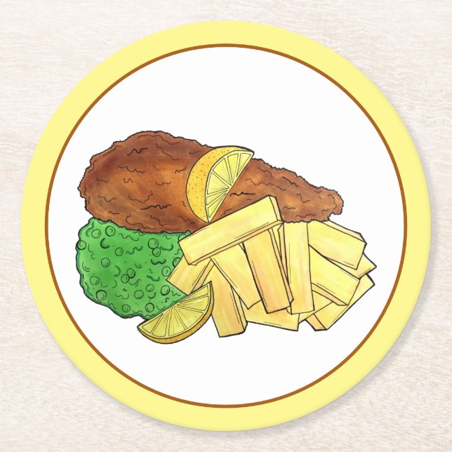 Dessous-de-verre Rond En Papier Poisson et chips Pois British Pub Restaurant Resta (Devant)