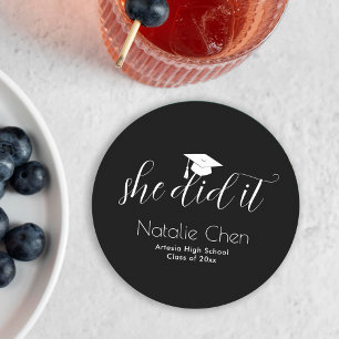 Dessous-de-verre Rond En Papier Polices élégantes et noires modernes Graduation