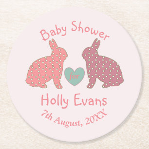 Dessous-de-verre Rond En Papier Polka Dot Bunnies Baby shower Personnalisé