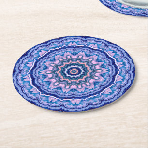 Dessous-de-verre Rond En Papier Porte blanche rose bleu Boho Mandala