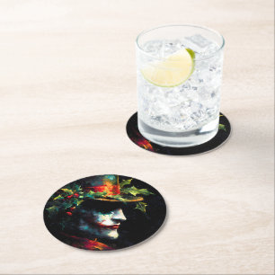 Dessous-de-verre Rond En Papier Portrait Festif Joker de Noël