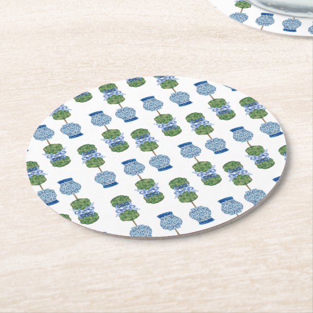 Dessous-de-verre Rond En Papier Pot à gingembre en chinoiserie Paniers topiaires (Incliné)