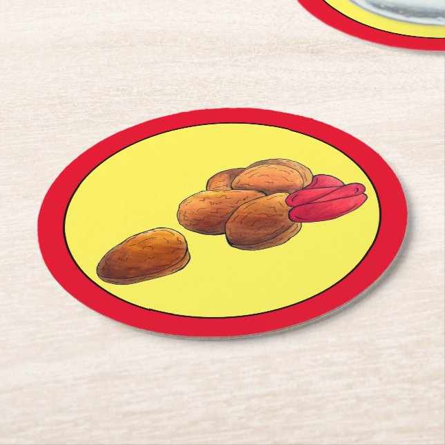 Dessous-de-verre Rond En Papier Poulet Nuggets Ketchup Junk Fast Food Foin (Incliné)
