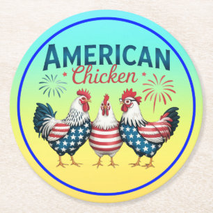 Dessous-de-verre Rond En Papier Poulet patriotique américain du 4 juillet-62987