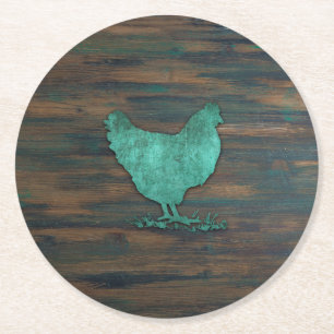 Dessous-de-verre Rond En Papier Poulet rustique (Teal)