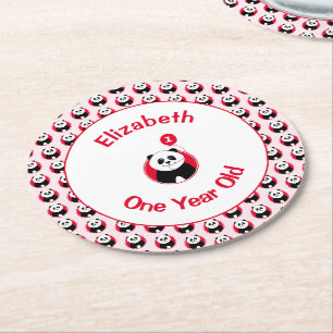 Dessous-de-verre Rond En Papier Premier anniversaire mignon panda rouge ballon ajo