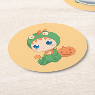 Dessous-de-verre Rond En Papier Premier Costume Dinosaure Halloween mignon bébé Dr