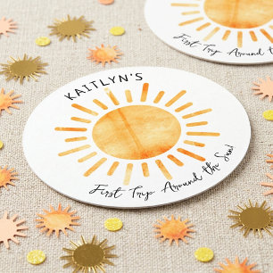 Dessous-de-verre Rond En Papier Premier Tour Autour Du Soleil 1er Anniversaire