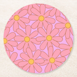 Dessous-de-verre Rond En Papier Preppy rose violet Floral simple Motif de fleurs