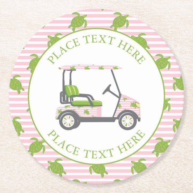 Dessous-de-verre Rond En Papier Preppy Turtles Golf Cart (Devant)