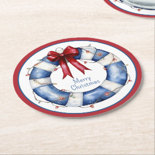 Dessous-de-verre Rond En Papier Préservateur Nautique De Vie De Noël Avec Bow