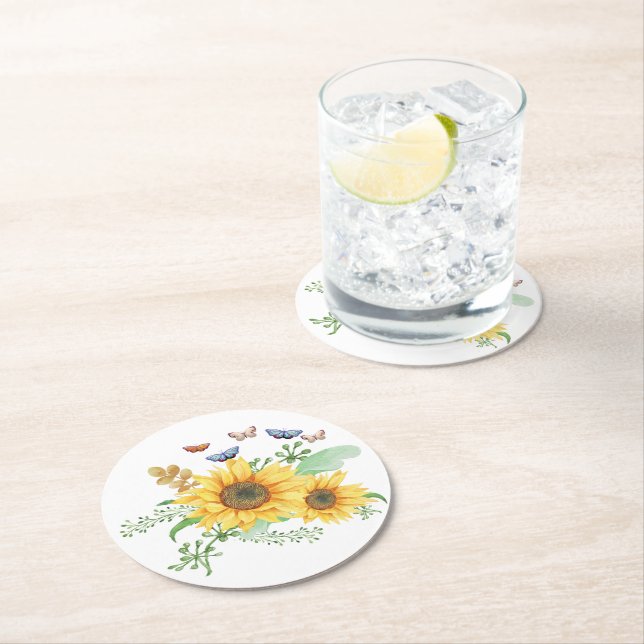 Dessous-de-verre Rond En Papier printemps de tournesol (En situation)