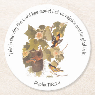 Dessous-de-verre Rond En Papier Psaume 118:24 avec Baltimore Oriole Family