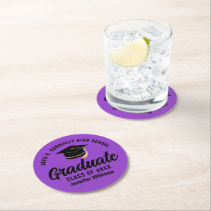Dessous-de-verre Rond En Papier Purple Black Graduate Custom Graduate Party