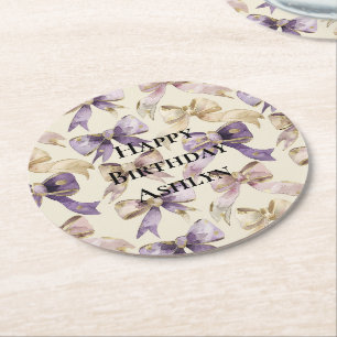 Dessous-de-verre Rond En Papier Purple Gold Bows Anniversaire