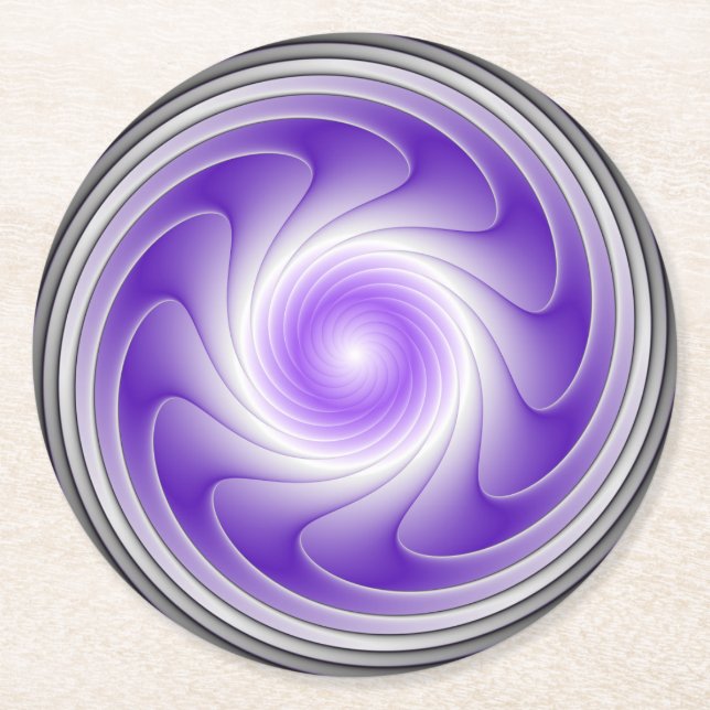 Dessous-de-verre Rond En Papier Purple Grey 3D Swirl Moderne Abstrait Fractal Art (Devant)