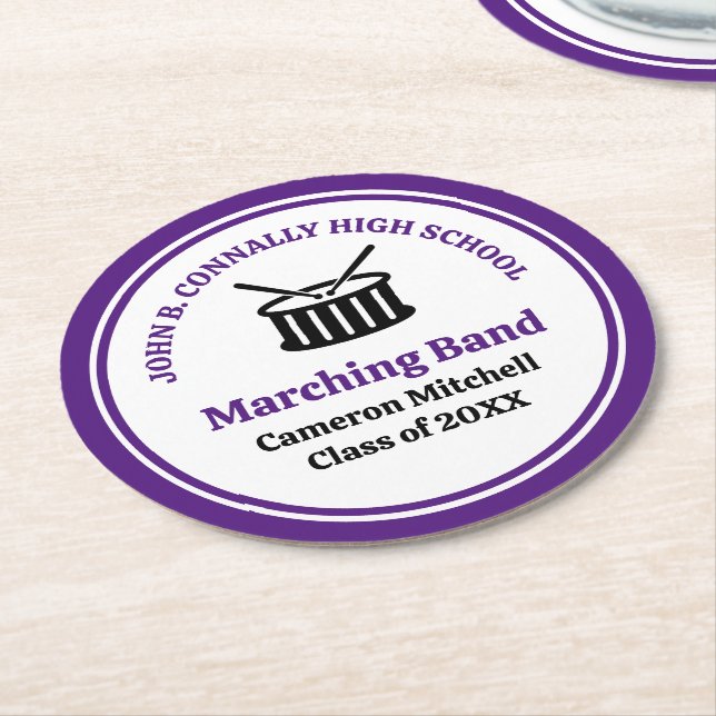 Dessous-de-verre Rond En Papier Purple High School Marching Band Graduation Party (Incliné)
