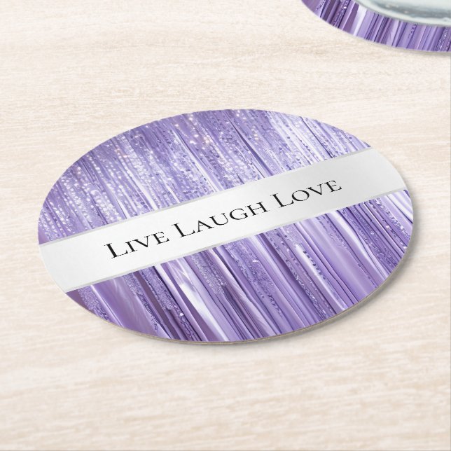 Dessous-de-verre Rond En Papier Purple Silver Glam Tinsel Stripes  (Incliné)