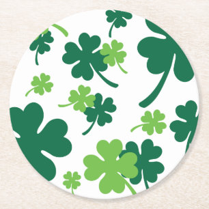 Dessous-de-verre Rond En Papier Quatre feuilles de couleur verte. Saint Patrick's 