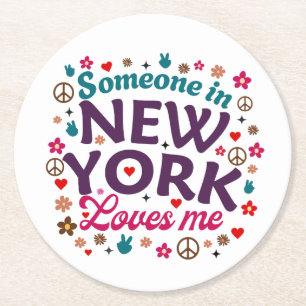 Dessous-de-verre Rond En Papier Quelqu'un à New York m'aime, design rétro amusant