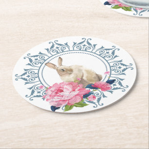 Dessous-de-verre Rond En Papier Rabbit de Pâques Design floral