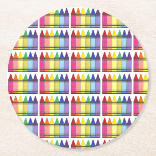 Dessous-de-verre Rond En Papier Rainbow Crayons Artist Art Class Anniversaire