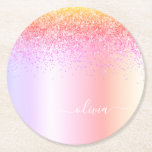 Dessous-de-verre Rond En Papier Rainbow Pastel Girly Parties scintillant Metal Nom<br><div class="desc">Rainbow Pastel Faux Foil Parties scintillant d'étincelle métallique broyée Monogramme de métal Nom Dessous de verre en papier. Cela fait le cadeau parfait de remise de diplômes,  anniversaire,  mariage,  douche nuptiale,  anniversaire,  baby shower ou bachelorette pour quelqu'un qui aime le luxe glam et les styles chic.</div>