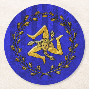 Dessous-de-verre Rond En Papier Rayure bleue de guirlande olive sicilienne de