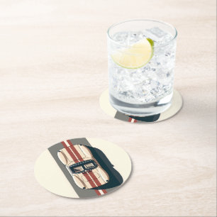 Dessous-de-verre Rond En Papier Rayure de voiture de course rétro minimaliste