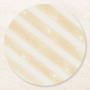 Dessous-de-verre Rond En Papier Rayures Crème Pailletées Or