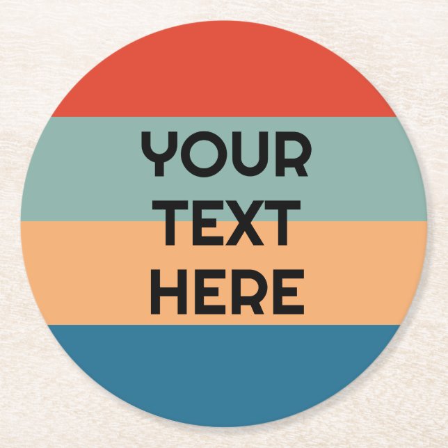 Dessous-de-verre Rond En Papier Rayures de couleur rétro ajoutez un texte avec un  (Devant)
