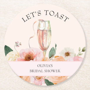 Dessous-de-verre Rond En Papier Réception de mariage moderne rose floral champagne