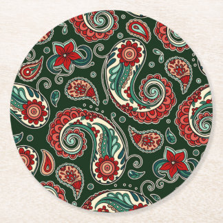 Dessous-de-verre Rond En Papier Red and Green Paisley Paper Coaster