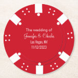 Dessous-de-verre Rond En Papier Red Poker Chip Casino Mariage à thème<br><div class="desc">Casino Las Vegas jeu thème mariage dessous de verre en papier à thème dans un look de puce de poker rouge et blanc.  Personnalisez tous les champs de texte pour répondre à vos besoins de mariage ou de casino.  Des produits correspondants sont disponibles.</div>