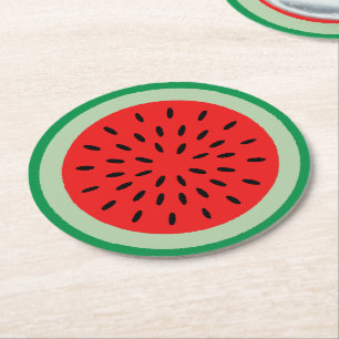 Dessous-de-verre Rond En Papier Red Watermelon Slice Black Seeds Summer Party