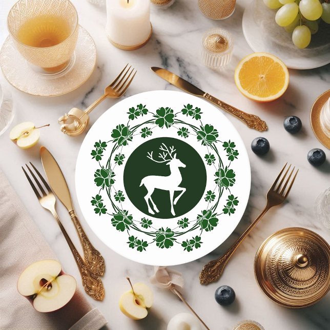 Dessous-de-verre Rond En Papier Rennes de couronnes vertes de Noël (Green Christmas Wreath Reindeer Round Paper Coaster)