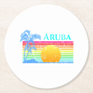 Dessous-de-verre Rond En Papier Retro Beach Sunset Aruba