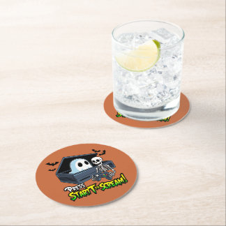 Dessous-de-verre Rond En Papier Rétro Gaming Halloween - Humour Squelette Console