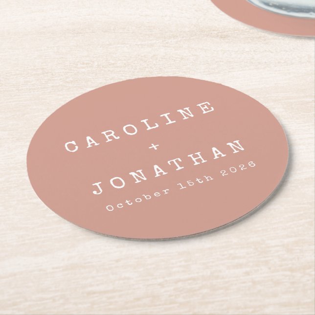 Dessous-de-verre Rond En Papier Rétro minimaliste Dusty Rose Mariage (Incliné)