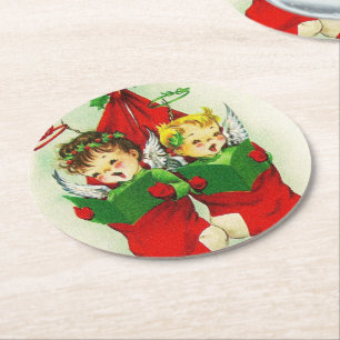 Dessous-de-verre Rond En Papier Rétro Noël vintage badine des dessous de verre de